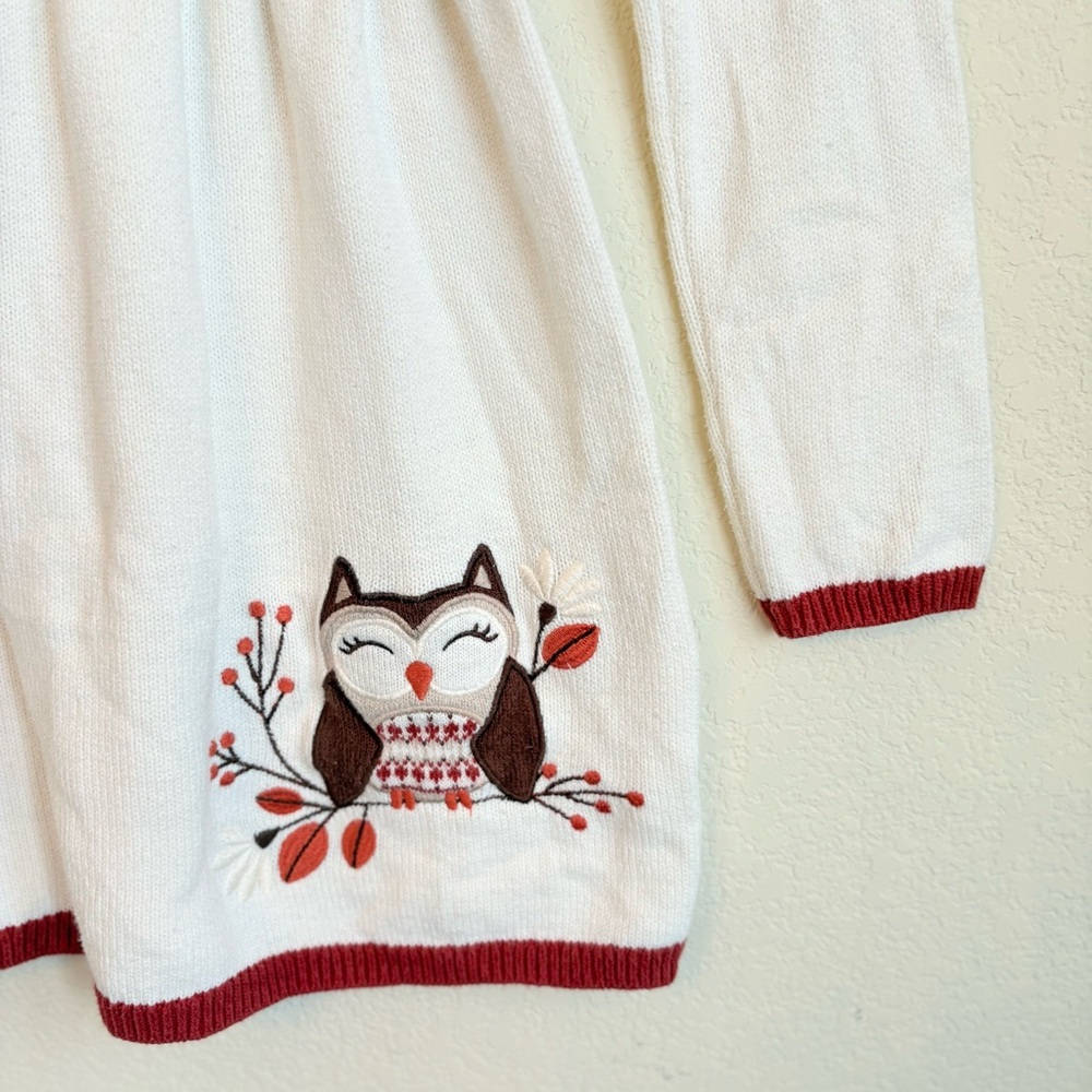 Cynthia Rowley Girl’s Off White Knit Dress w/ Embroidered Owl Design (Sz. 7/8).